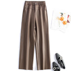 2025 autumn and winter new style leather pants elastic high waisted slim fit commute straight leg pants for women