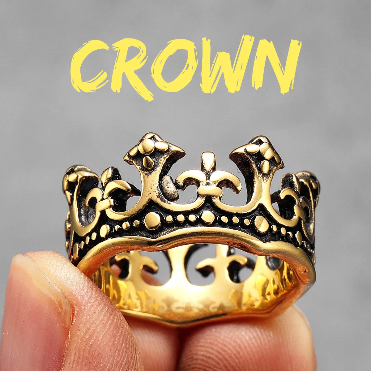 Aesthetic Crown Men Rings Stainless Steel Punk Rock Vintage Cool Stuff Fashion Jewelry Accessories For Women Gift Wholesale