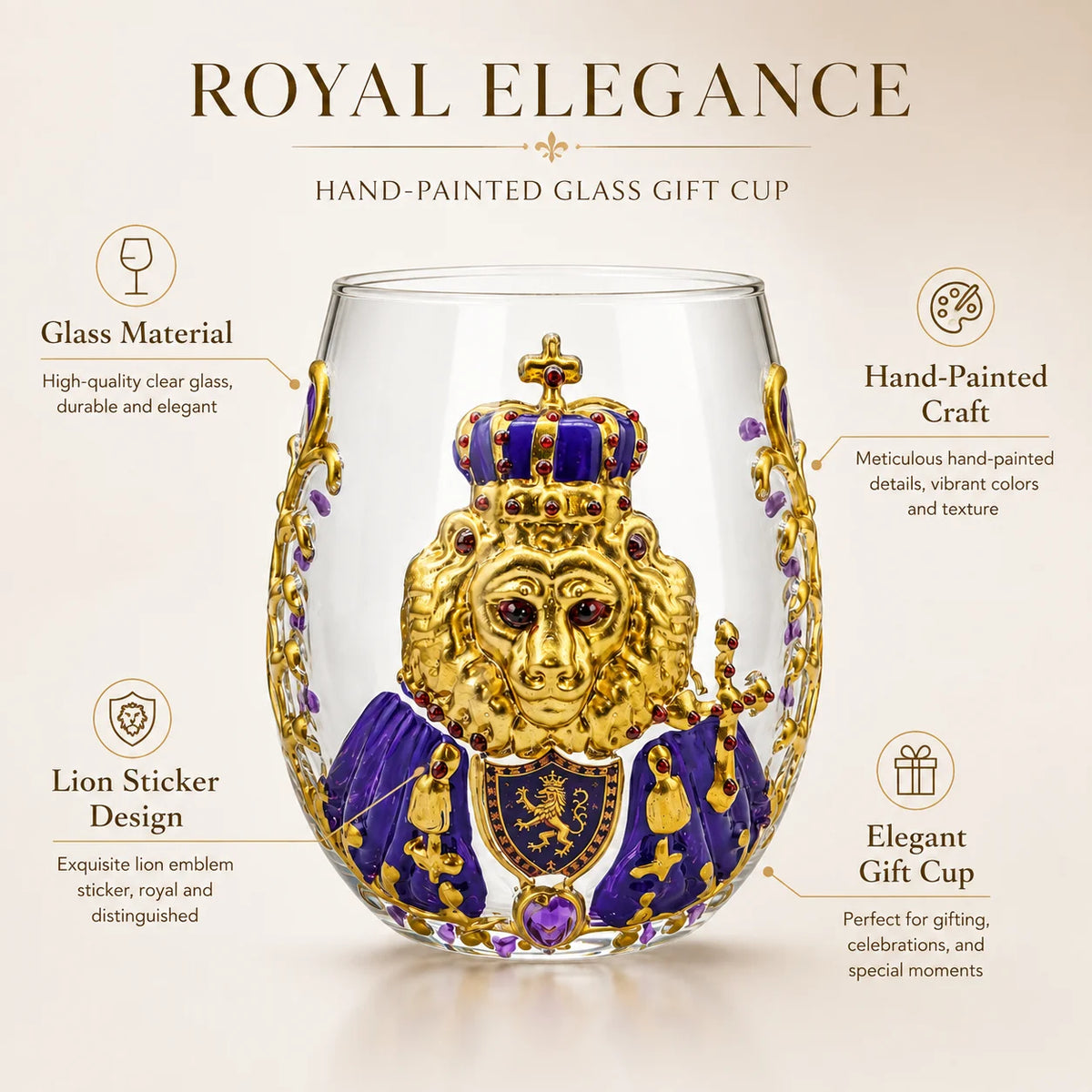 3D Crown Lion Drinking Glass Vintage Royal Style Whiskey Cup Creative Bar Tumbler for Home Party Gift Collection