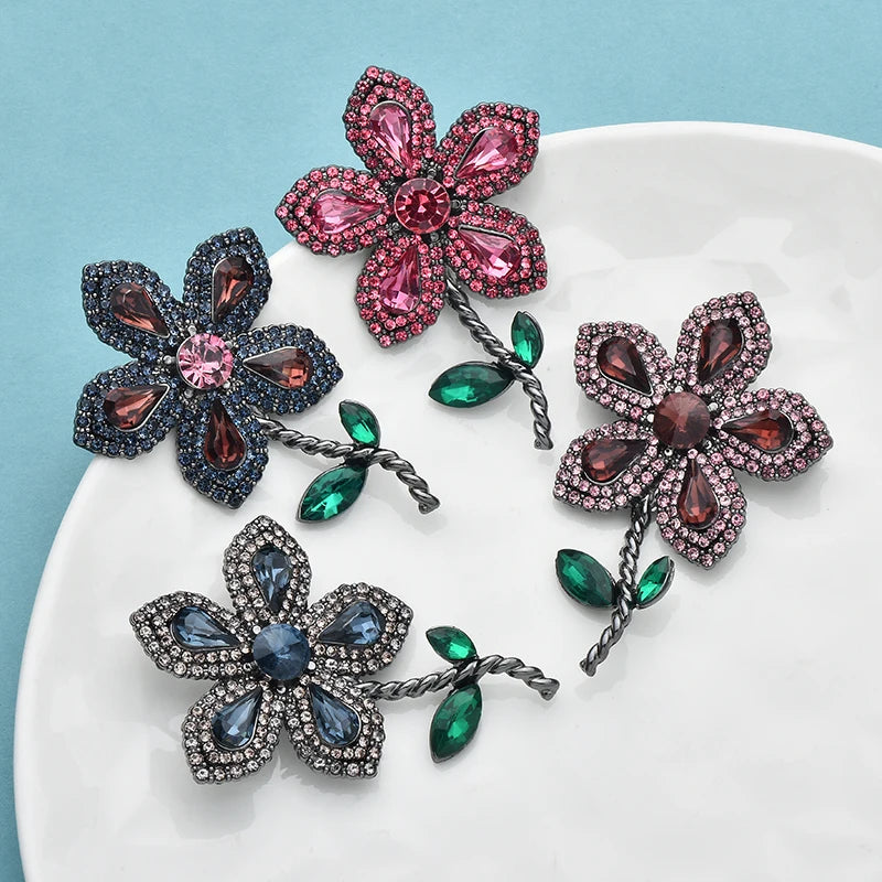 PENDRA Floraspark Rhinestone Flower Brooch