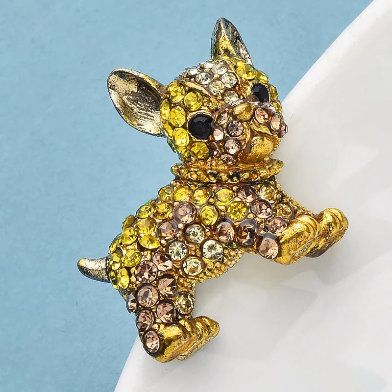PENDRA French Bulldog Shining Rhinestone Brooch