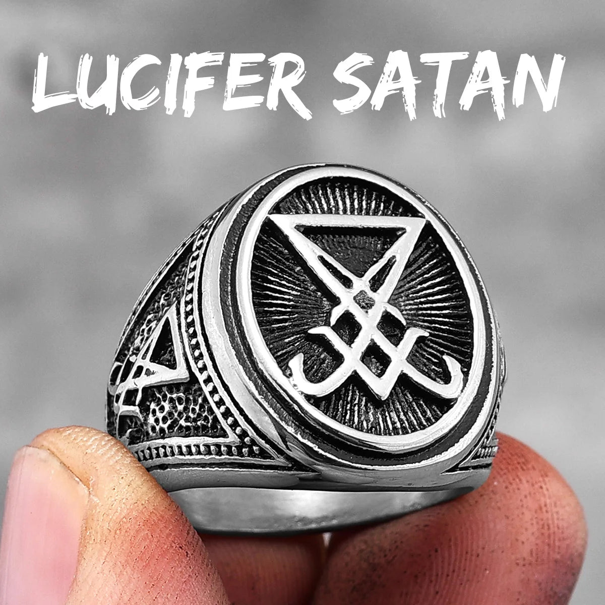 PENDRA Lucifer Satan Pentagram Steel Ring