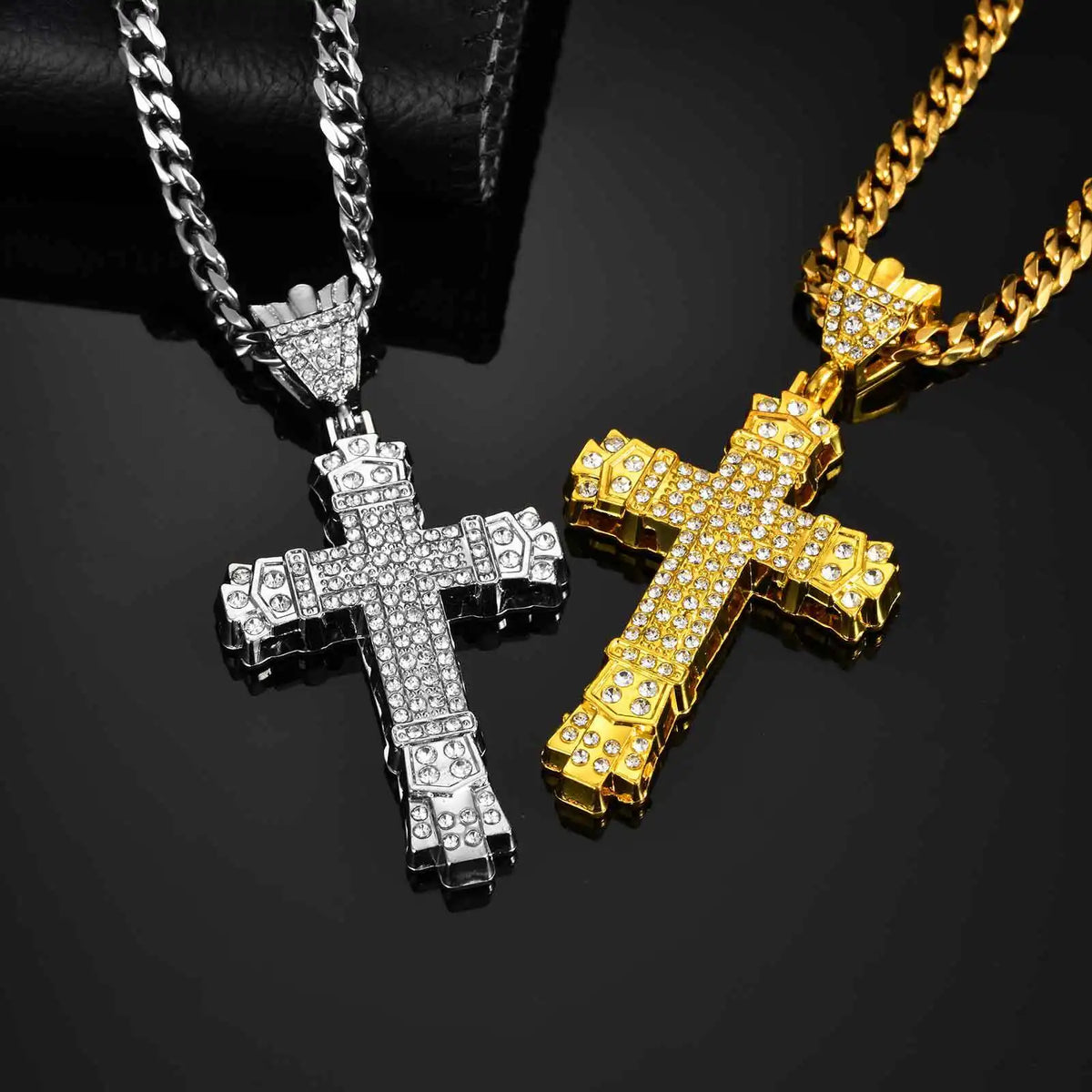 Hip-hop Rhinestone Cross Necklace for Men Boys,Punk Rap Street Cool Cross Metal Pendant Necklace,Birthday Gift for Husband Dad