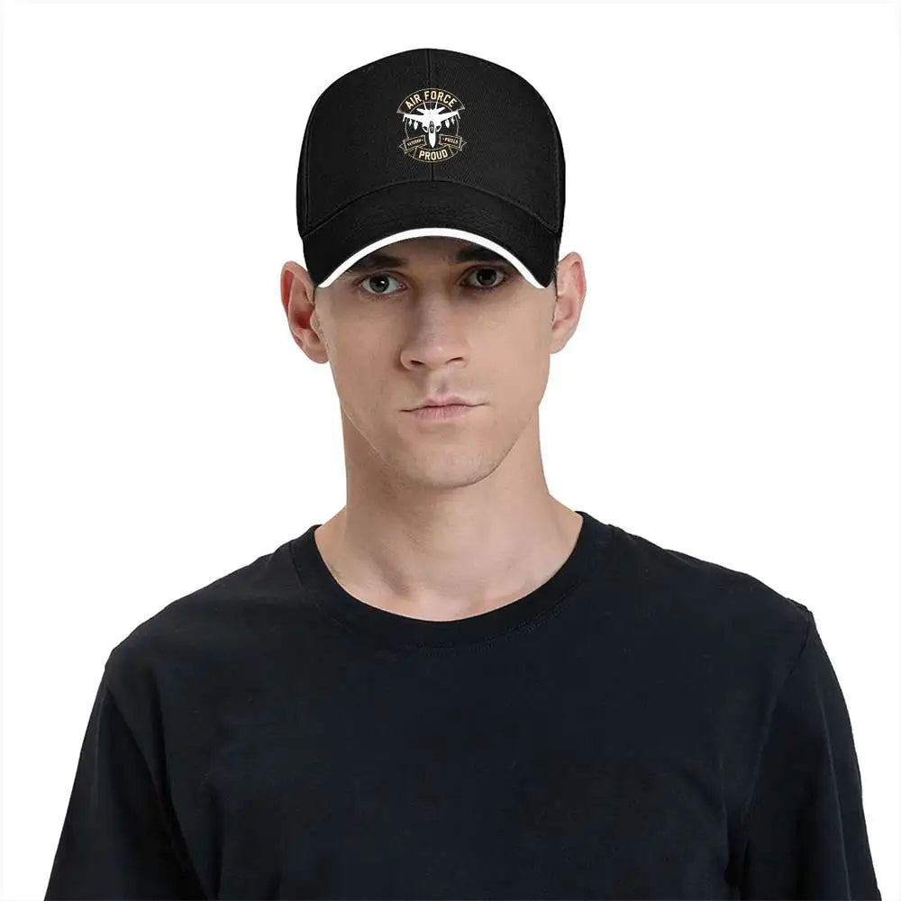 1pc "AIR FORCE PROUD" jet emblem, Baseball caps, unisex, travel caps.