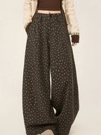 Lazy style floral print woolen suit pants women in winter new loose and versatile casual curved knife wide leg pants