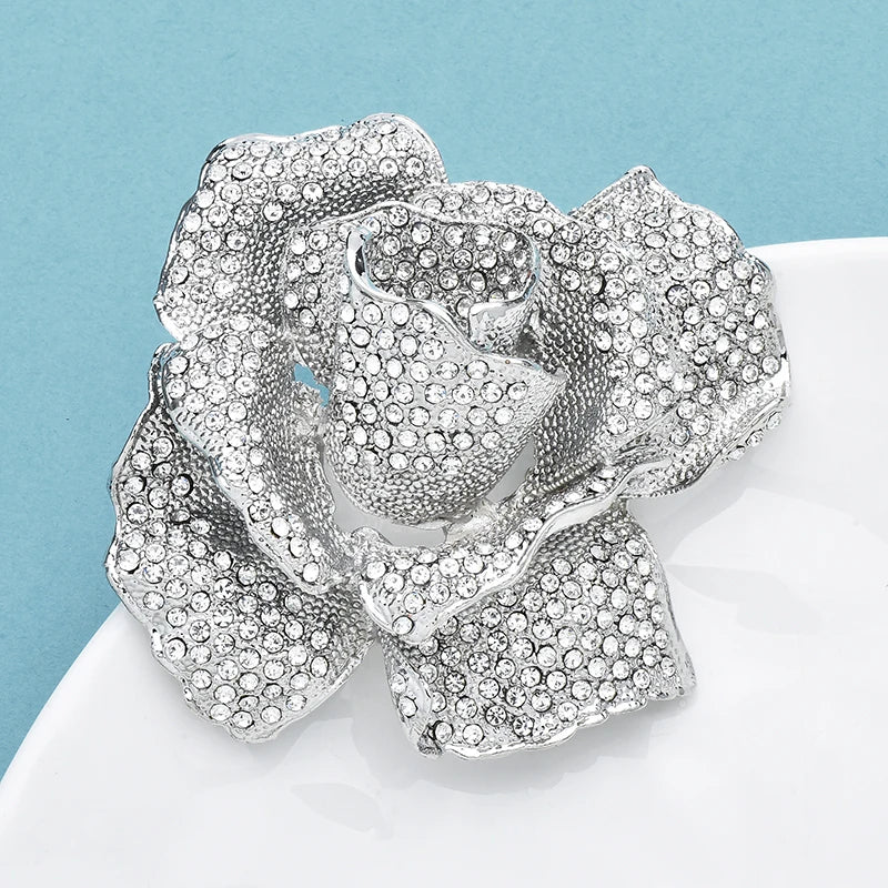 PENDRA Rosalia Sparkling Rose Flower Brooch