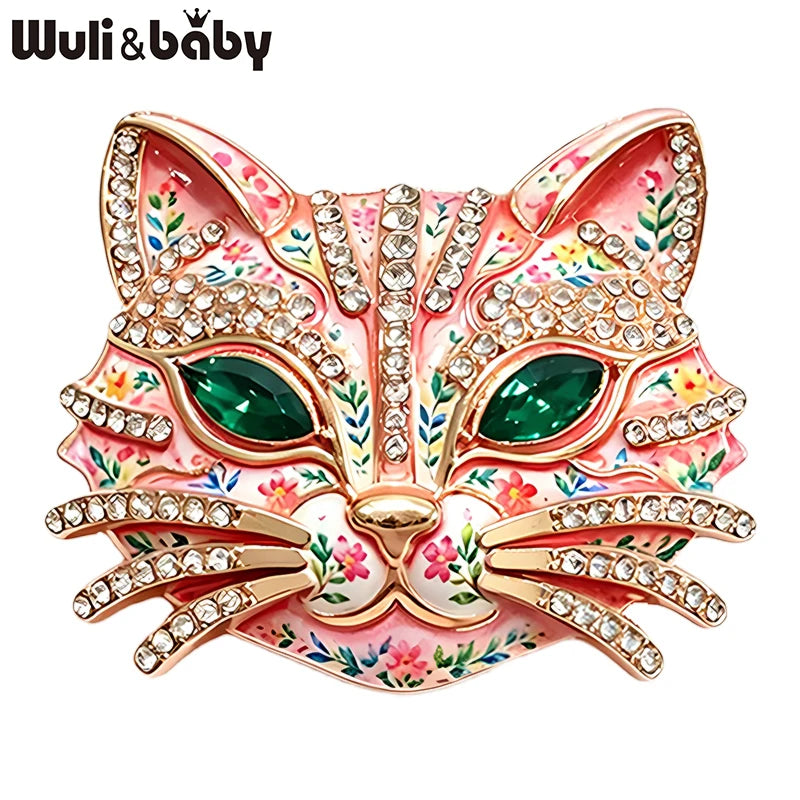 PENDRA Feline Rhinestone Enamel Cat Brooch