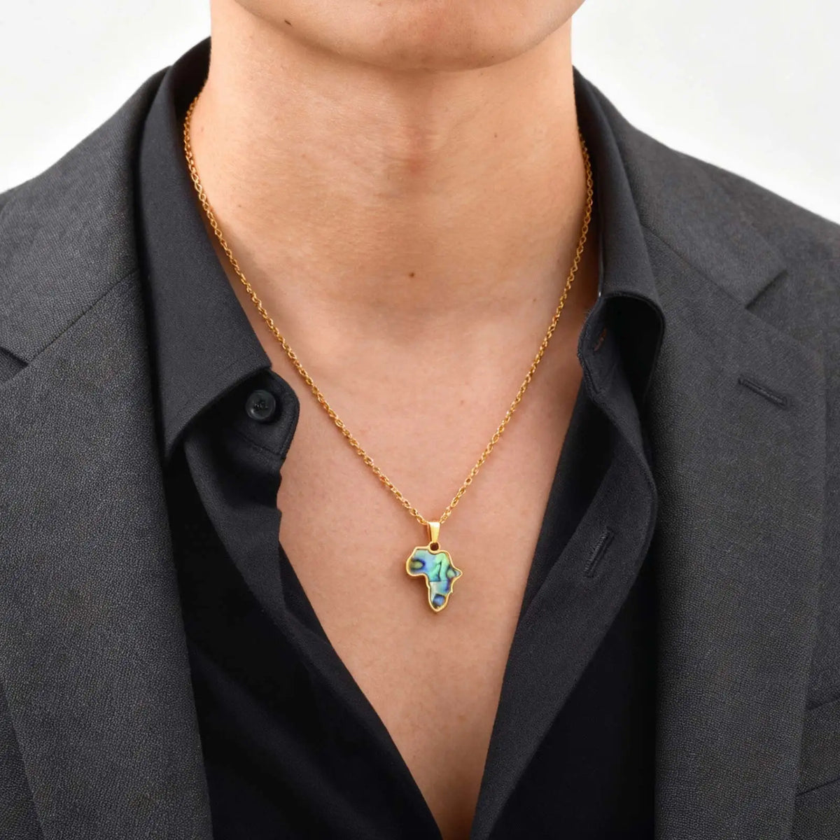 African Map Necklace for Men Boys,Gold Color Stainless Steel Abalone Shell Pendant Necklace,Map Jewelry Gift