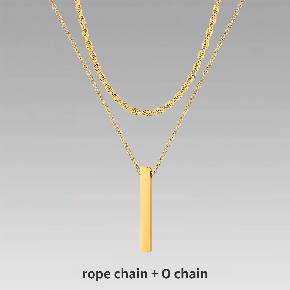 Mens Vertical Bar Necklaces,Stacking Stainless Steel Geometric Pendant with Wheat Rope Cuban Chain,Male Jewelry Gift