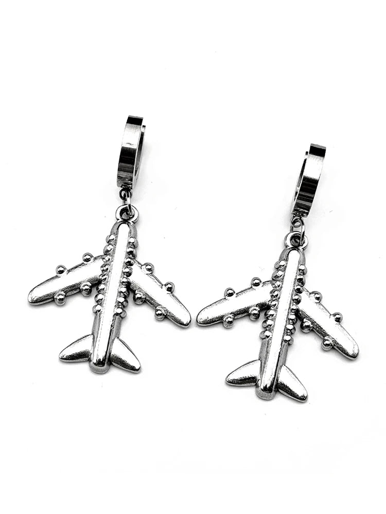 Aircraft Plane Airplane Earrings For Women Men Stainless Steel Silver Color Simple Cute Fashion Charm Dangle Ear Jewelry Gifts