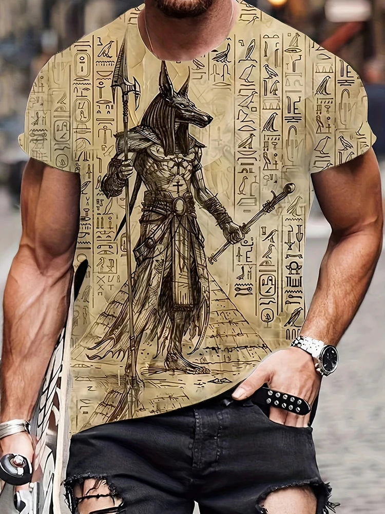 Viking-style Nordic Mythology Print Men's T-shirt Outdoor Street Sport Fitness Short-sleeved Shirt Daily Casual Fashionable Top