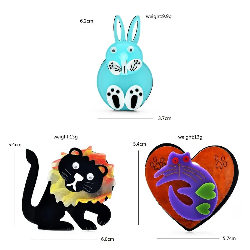 Wuli&baby New Movable Acrylic Animal Brooches For Women Lovely Beautiful Designs Casual Party Brooch Pins Gifts