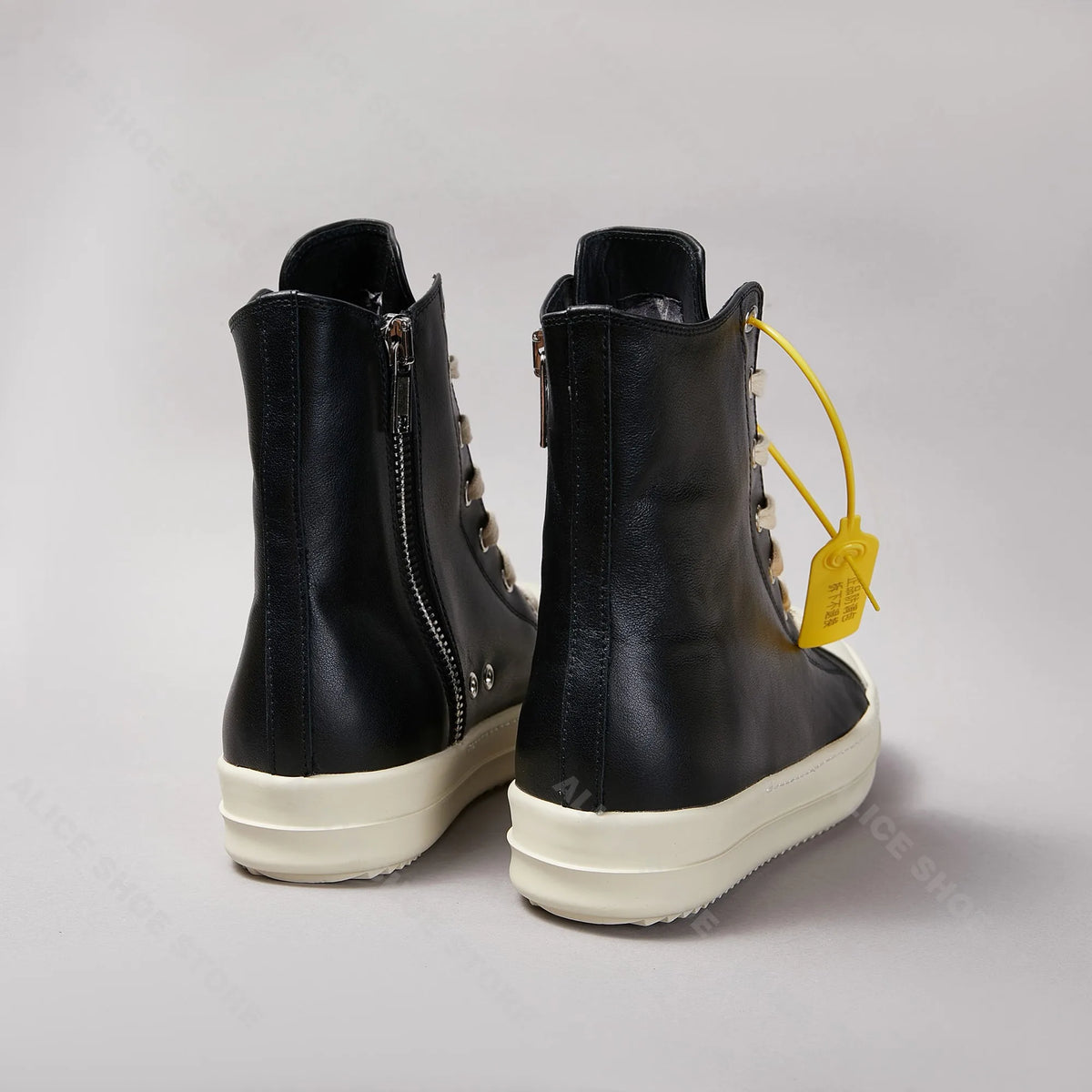 PENDRA Obsidian Zip Black Leather High-Top Zip Thick-Sole Platform Ankle Boots