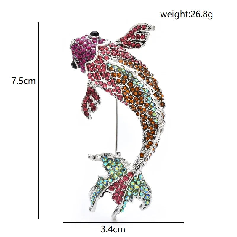 PENDRA Lucky Carp Rhinestone Fish Brooch