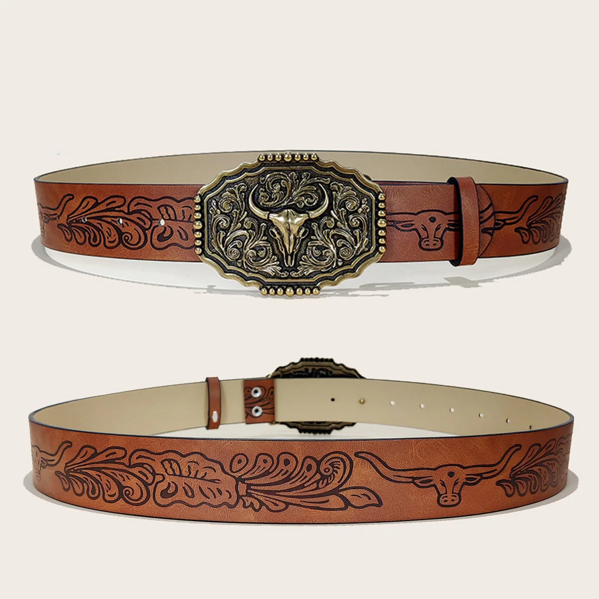 Western Cowboy PU Leather Belt For Men and Women Bull Decoration Waist Strap Punk Accessories Luxury Designer Jeans Belt