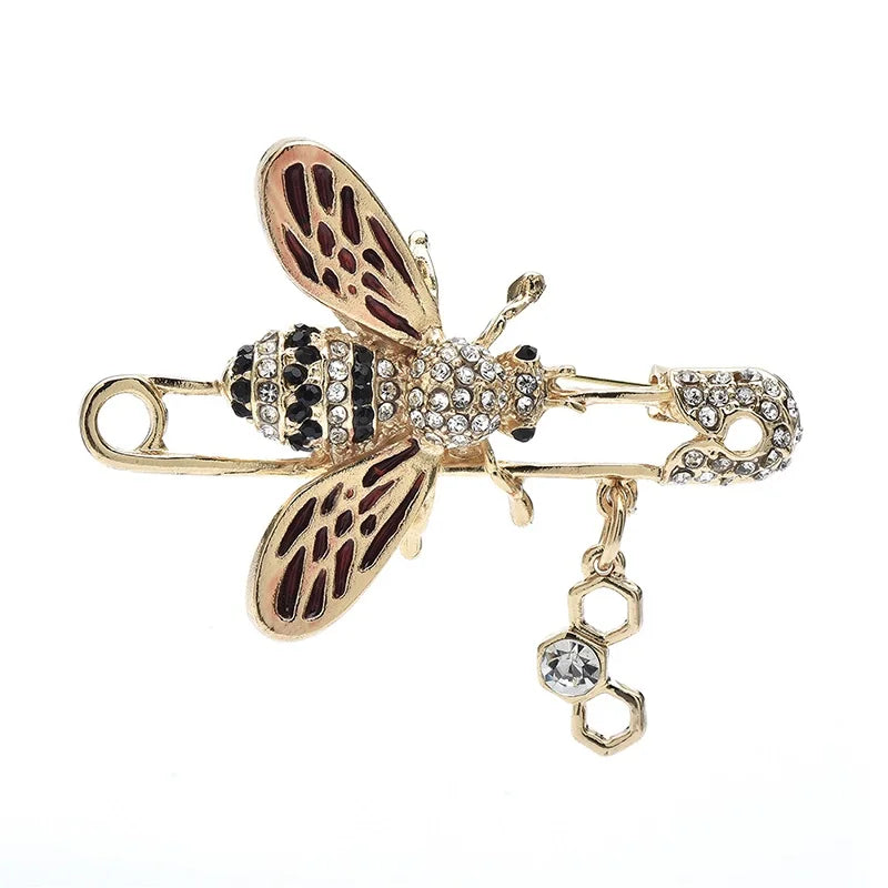PENDRA Rhinestone Bee and Honeycomb Brooch