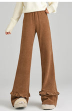 Solid corduroy micro flared pants women's winter wide leg casual high waisted narrow version straight leg sweatpants