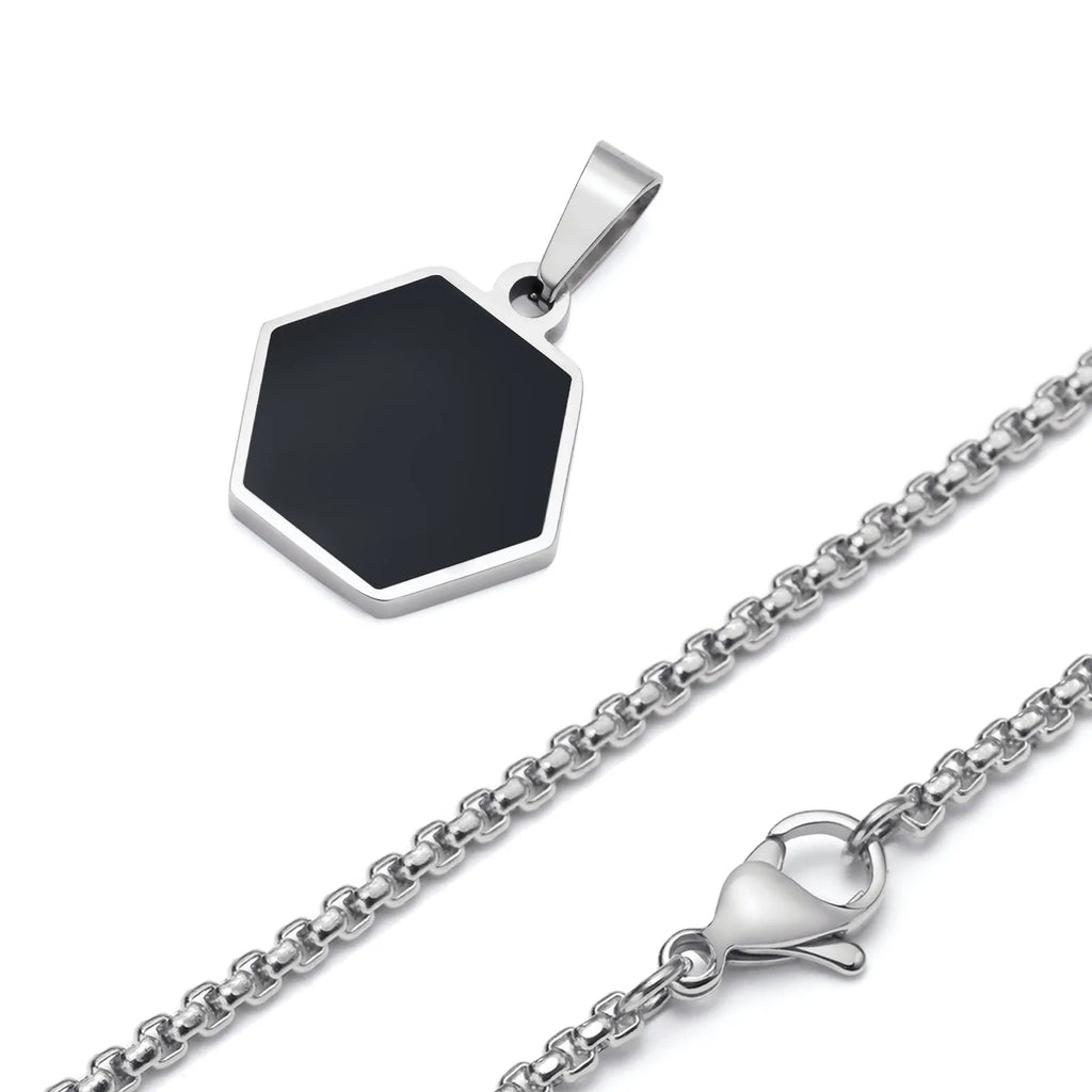 PENDRA Black Hexagon Pendant Necklace