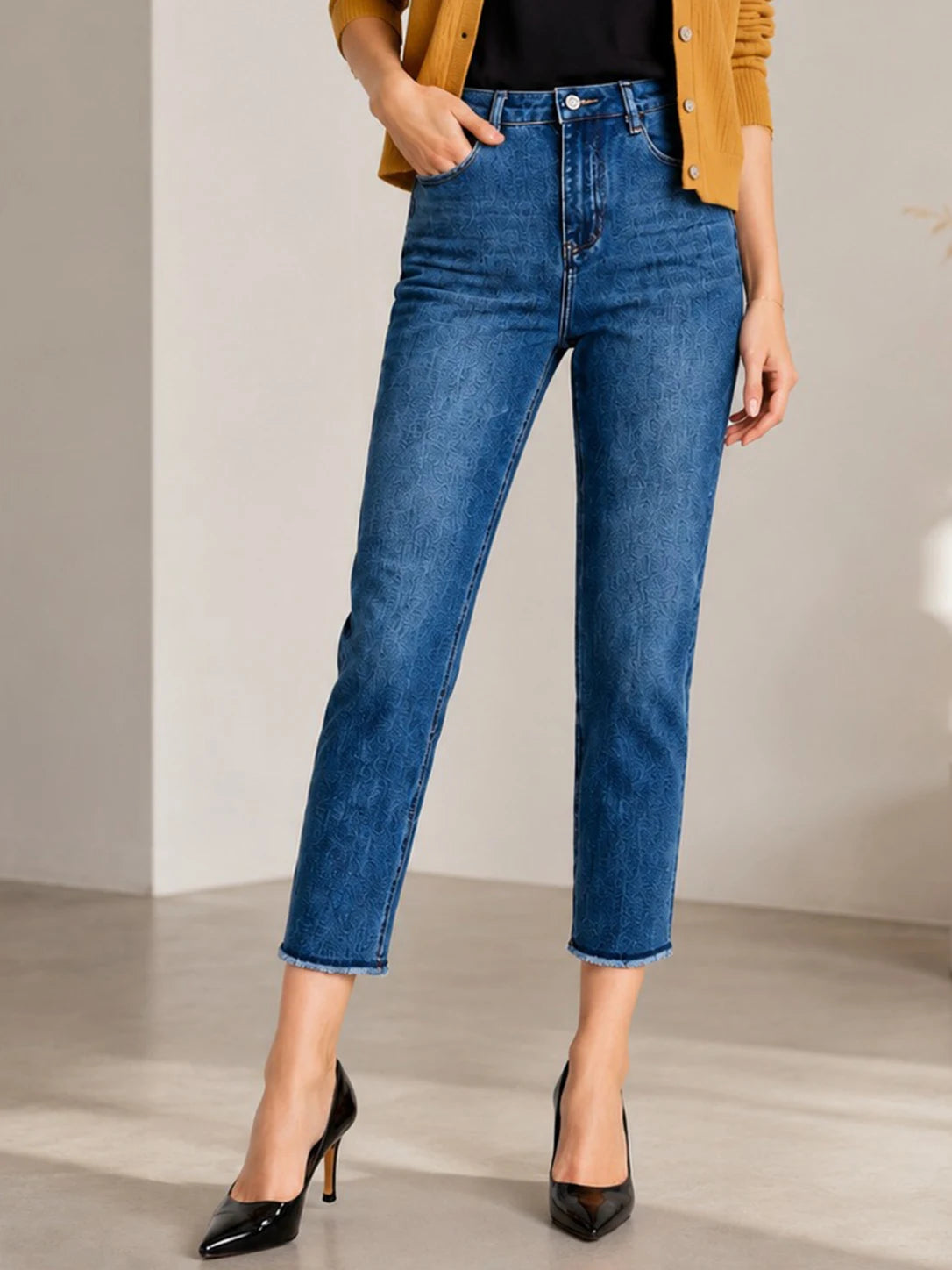 New Women's High-Quality Elastic Dark Wash Blue Pocket Skinny Jeans, Casual and Versatile, Spring and Summer Wear