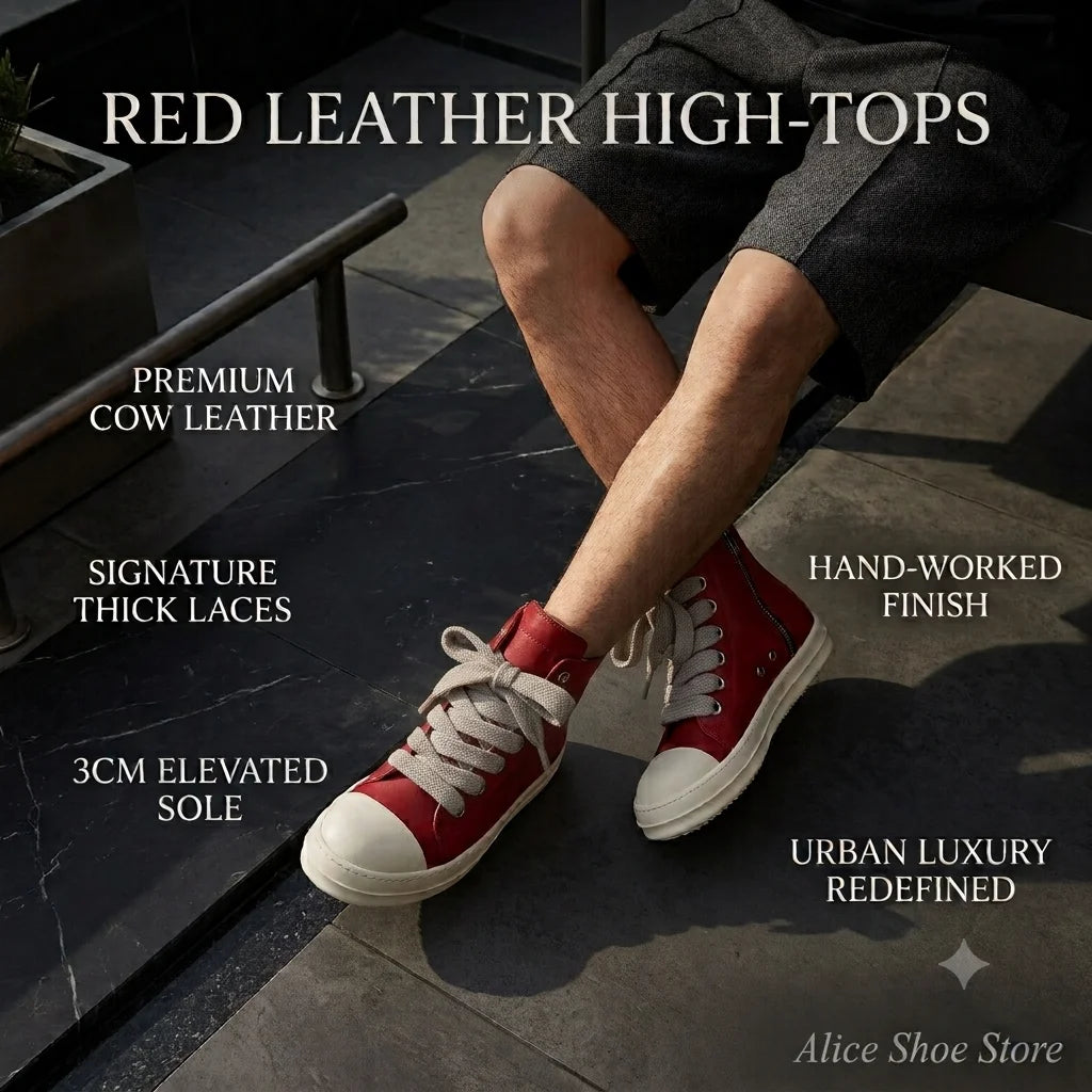 Men Casual Shoes Jumbo Lace Up High Top Brand Genuine Leather Thick Sole Women Luxury Trainer Designer Sneakers Big Plus Size