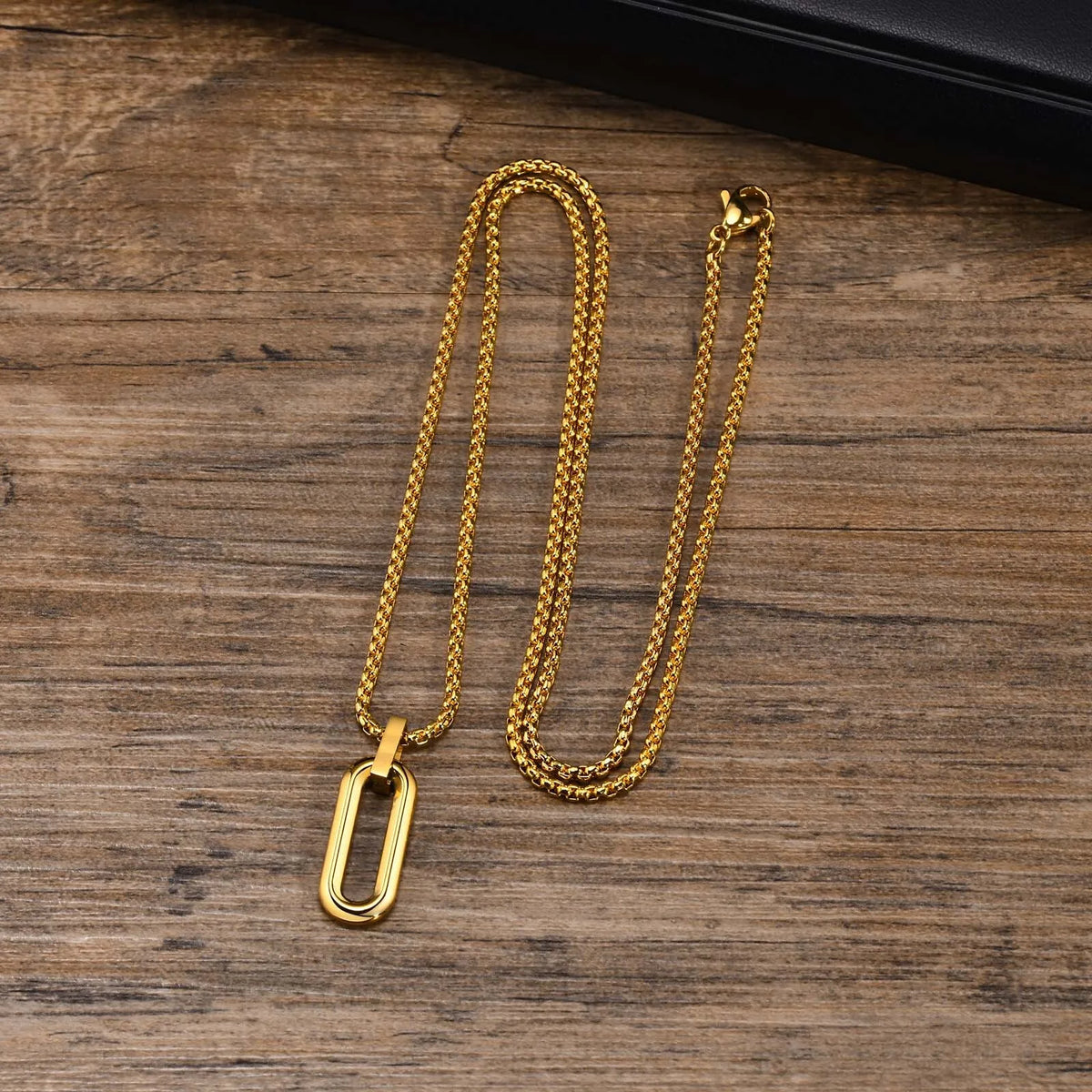 PENDRA Square Geometric Hollow Pendant Necklace