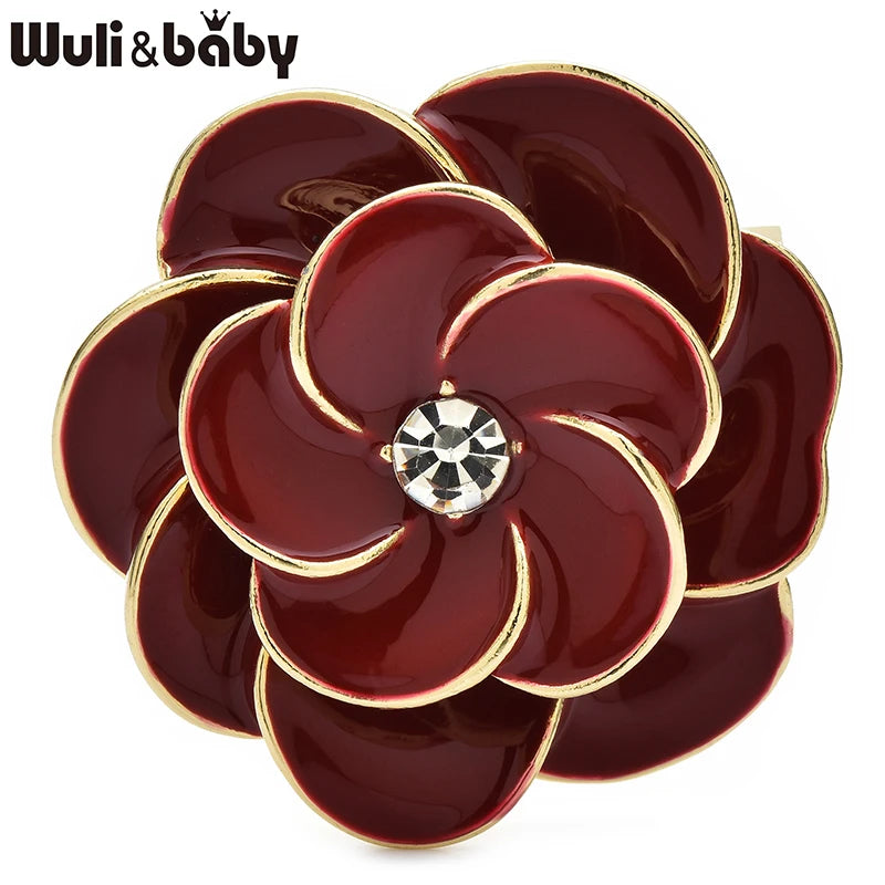 PENDRA Camellia Red Enamel Flower Brooch
