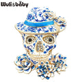 PENDRA Retro Wear Flowers Hat Skull Brooch