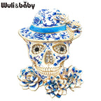 PENDRA Retro Wear Flowers Hat Skull Brooch