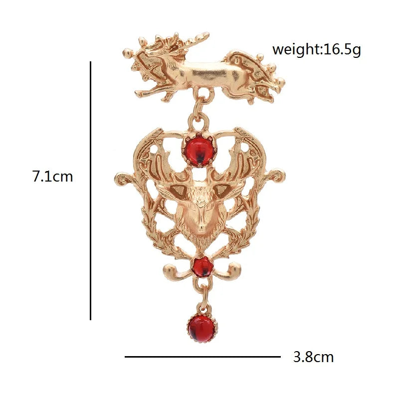 Wuli&baby Vintage Design Deer Head Brooches For Women Men Resin-bead Christmas New Year Lucky Animal Party Brooch Pins Gifts
