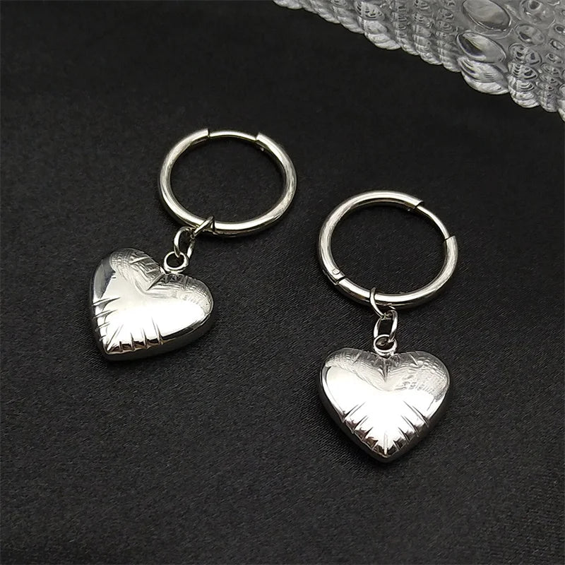 Stainless Steel Y2K Trendy Heart Hoop Earrings For Women Egirl Sweet Cool Circle Earings Punk Jewelry Gift EZZZ796-6SRS06