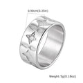 Stainless Steel Wide Band Star Ring for Men,Cubic Zirconia Five Pointed Star Rings,Vintage Punk Unisex Finger Ring Jewelry Gift