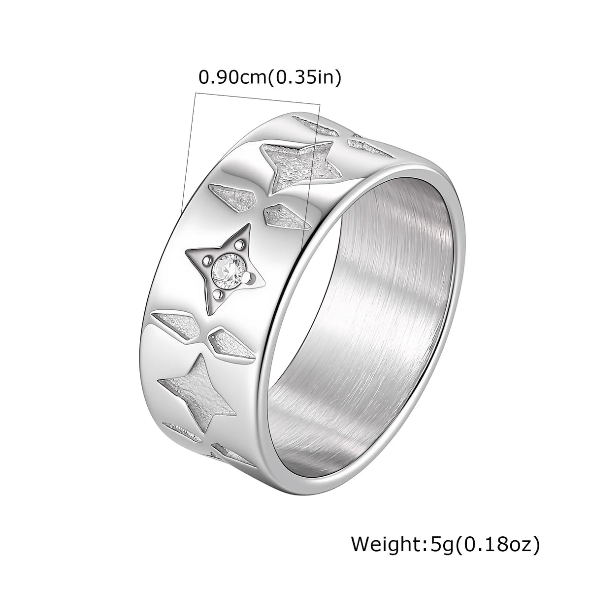 Stainless Steel Wide Band Star Ring for Men,Cubic Zirconia Five Pointed Star Rings,Vintage Punk Unisex Finger Ring Jewelry Gift