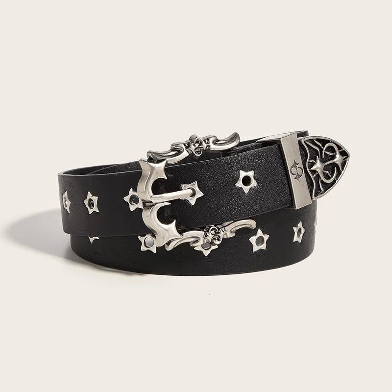 Star Eye Rivet Studded Belt For Men and woman Gothic Pin Buckle Fashion Casual Punk Pu Leather Waistband Y2K Hip Hop Jeans Belt