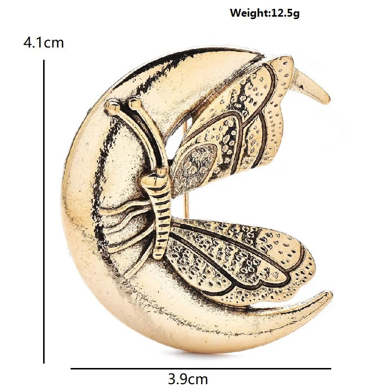 PENDRA Vintage Moon And Butterfly Brooch