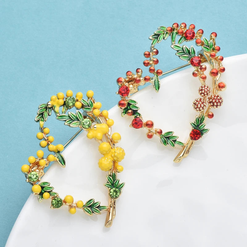 PENDRA Amorette 2-Color Enamel Fruit Heart Brooch