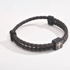 Mens Microfiber Leather Bracelet,Black Adjustable Cross Symbol Rope Wristband,Religious Faith Christ Gift Jewelry