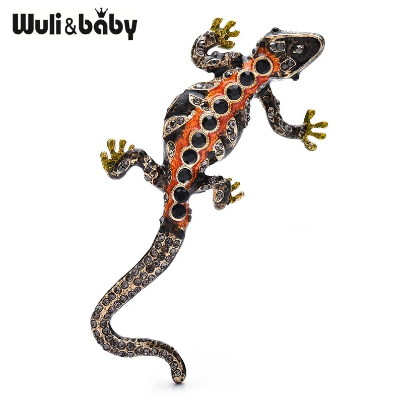 Wuli&baby Big Enamel Gecko Brooch Pins 4-color Vintage Palace Style Lizard Animal Party Brooches Fashion Jewelry Gifts