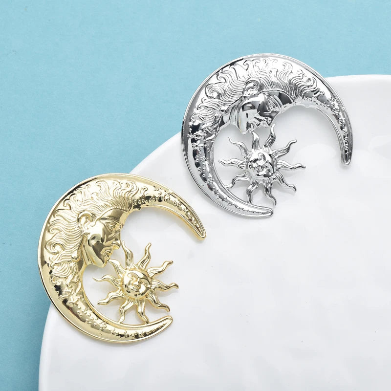 Wuli&baby Stainless Steel Sun And Moon Brooches For Women Unisex 2-color Moon-God Luna Figure Minilmaist Chic Brooch Pins Gifts
