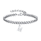 Mens Initials Cuban Links Bracelets,Stainless Steel A-Z 26 Letters Alphabet Charm Chain Wristband Adjustable,Casual Jewelry Gift