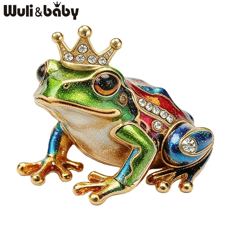 PENDRA Crown Rhinestone Frog Brooch