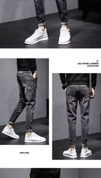 Autumn 2025 New Jeans Men's Trendy Brand Retro Casual Trousers Student Fashion Printing Elastic Skinny Jeans Men Trousers