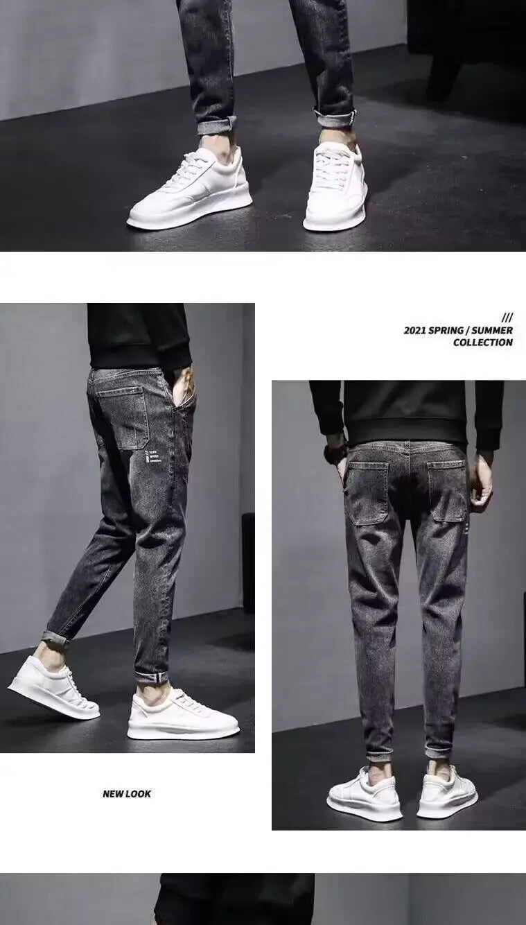 Autumn 2025 New Jeans Men's Trendy Brand Retro Casual Trousers Student Fashion Printing Elastic Skinny Jeans Men Trousers