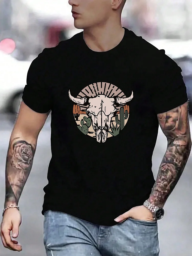 Summer Daily Casual Men's T-shirt Outdoor Street Short Sleeve Personalized Mexican Rooster Battle Print Men's Crewneck T-shirt