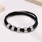 Custom 1-7 Names Multi Layer Leather Bracelet for Men,Stainless Steel Beads Handmade Braided Wristband,Gift for Father Dad