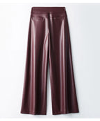 Autumn new high waisted leather pants women straight leg loose and fashionable versatile commuting solid color trousers