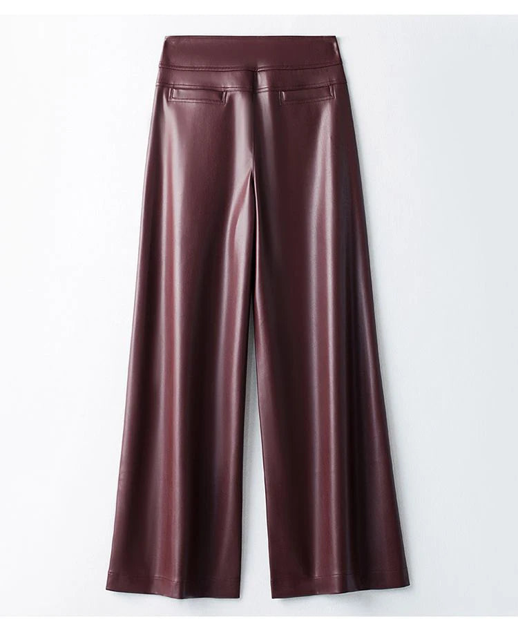 Autumn new high waisted leather pants women straight leg loose and fashionable versatile commuting solid color trousers