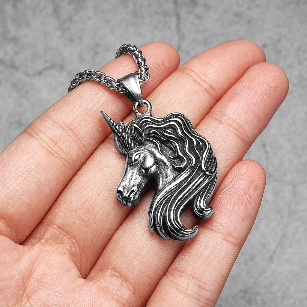 PENDRA Mythical Unicorn Animal Steel Necklace