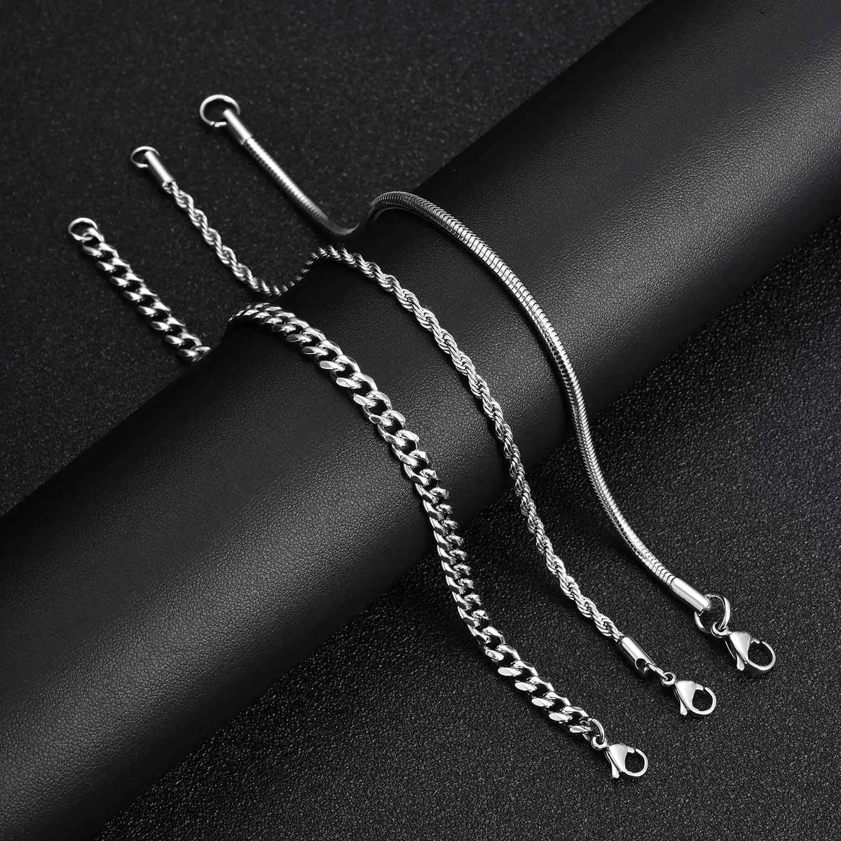 3pcs/set Cuban Chain Bracelet for Men,Classic Stainless Steel Stacked Bracelet,Punk Basic Chains Jewelry Gifts