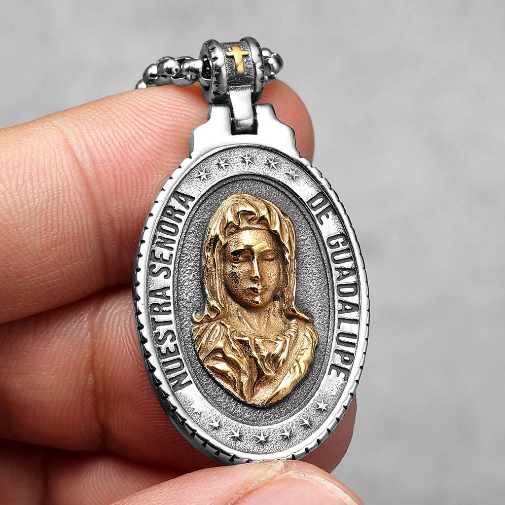Virgin Mary Guadalupe Angel Cross Stainless Steel Men Necklaces Pendant Chain Amulet For Women Fashion Jewelry Gifts Wholesale