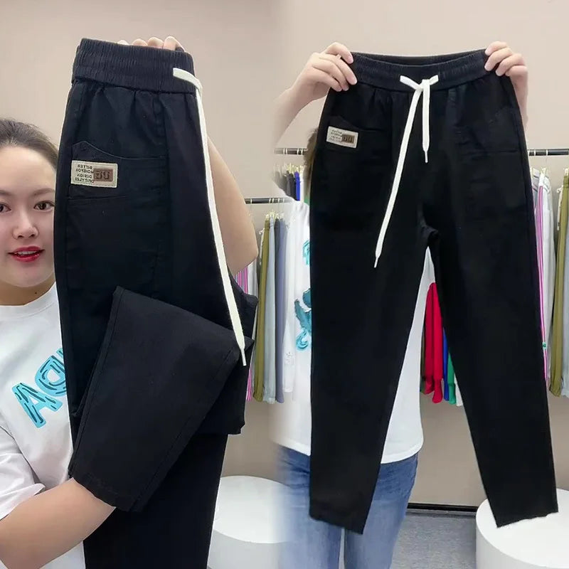 Women's Harem pants Summer Vintage Thin High Waist Straight Casual Pants Women Fashion Loose Cotton linen pants Trousers Female